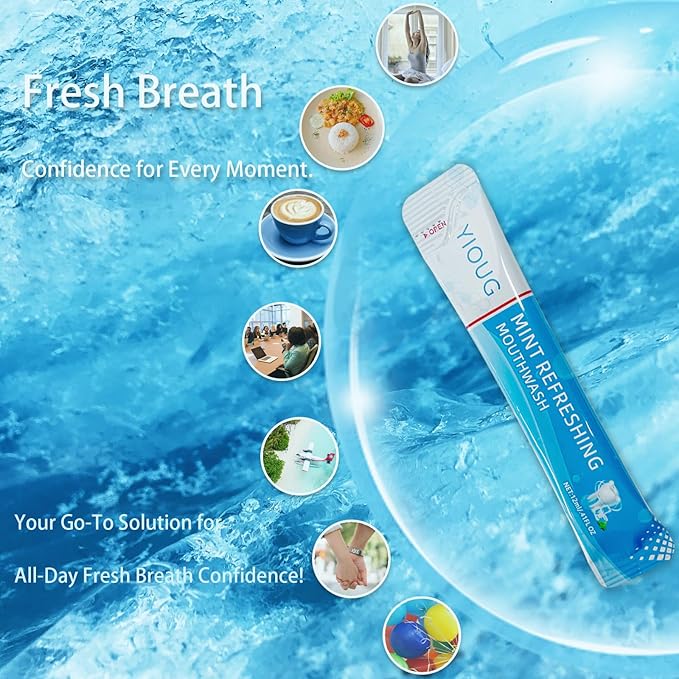 Portable Travel Mouthwash Packets – 20 Count Mint Oral Rinse Strips in Reusable Box, Alcohol-Free Single-Use Mouth Freshener for On-The-Go, Office, Airplane & Road Trips