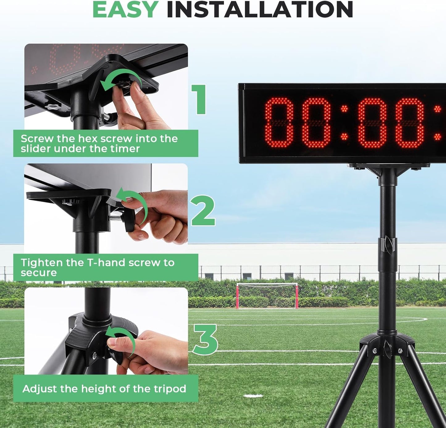 6.4FT High LED Large Timer Race Clock with Tripod Cordless Countdown/up Clock Stopwatch with IR Remote Control for Sports Race, Running Events, Marathon