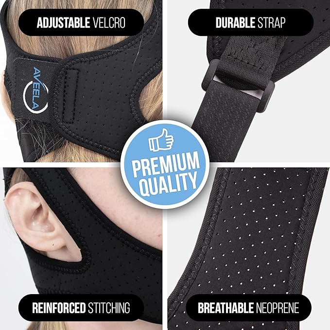 AVEELA Chin Strap for Sleeping and CPAP Users | Anti Snoring Chin Strap, Adjustable Jaw Strap for Sleep Apnea, Stop Snoring Solution for Men and Women, Comfortable Fit to Keep Mouth Closed - Small