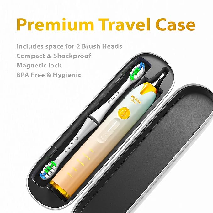 Wagner Stern Ultrasonic Toothbrush with Pressure Sensor, Peach/Blue, Battery Powered, Unisex-Adults