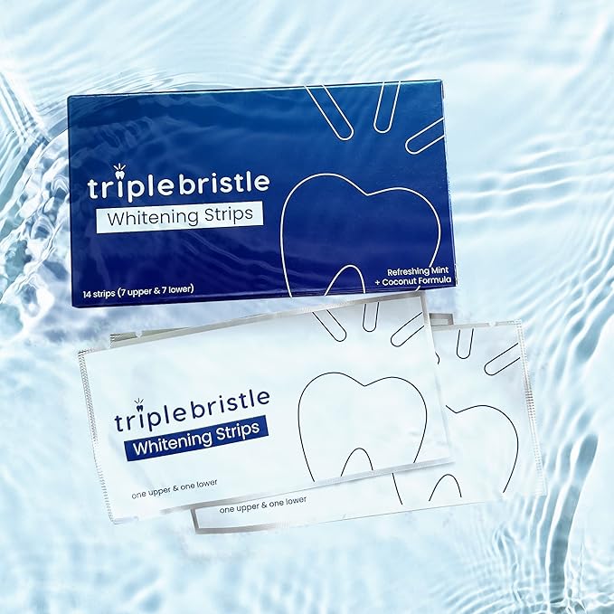Triple Bristle Teeth Whitening Strips, Sensitive Teeth Friendly, 14 Whitening Strips Per Box, Mint and Coconut Teeth Whitening Strip, Enamel Safe - Without Sensitivity, 3 Pack