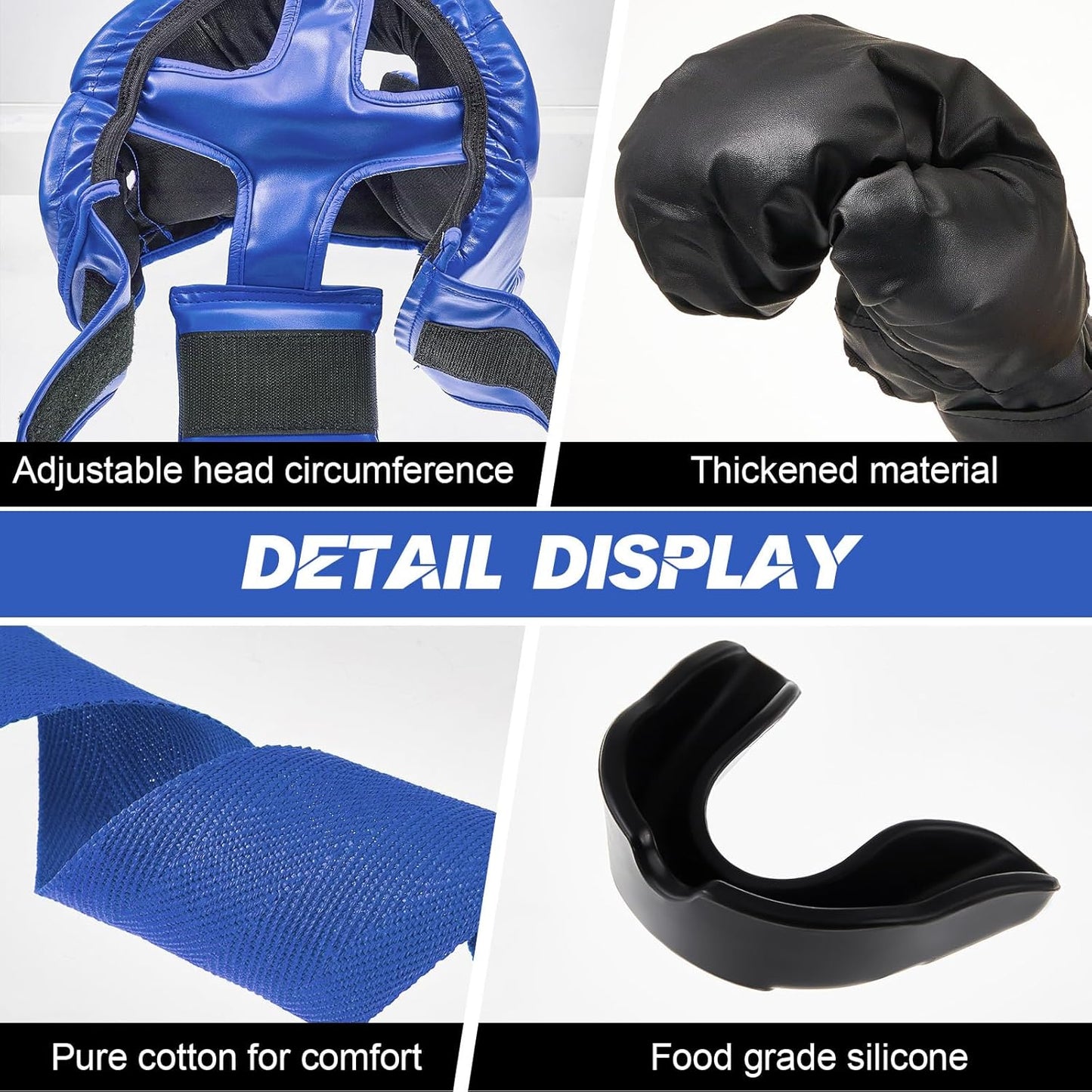 Kanayu 14 Pcs Boxing Set Including 2 Pair of 16 oz Boxing Gloves Headgear Helmet and Hand Wraps Mouth Guards Gifts for Adults Youth Beginners Training Equipment