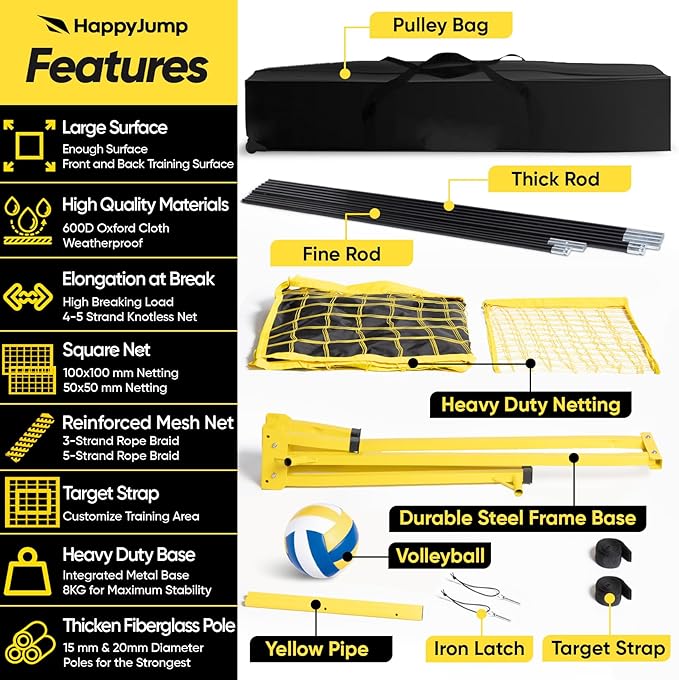 Adjustable Volleyball Training Net Equipment System 8x11 FT with Volleyball Practice for Adult Backyard Indoor Outdoor