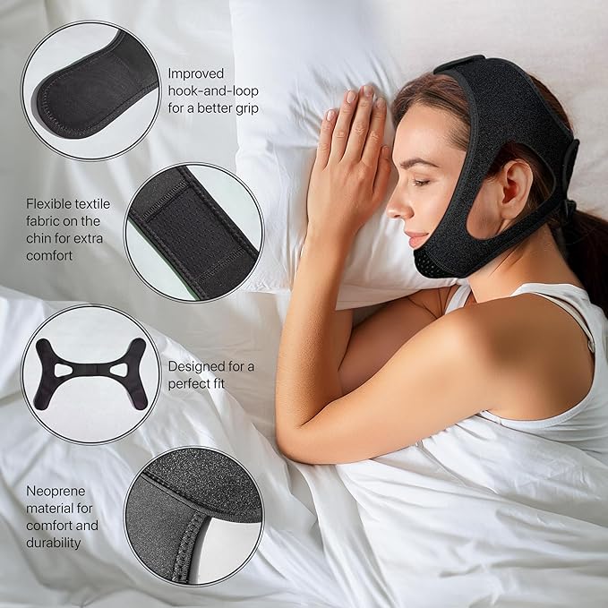 Chin Strap for CPAP Users | Comfortable Mouth Support to Encourage Closed Mouth Positioning Nasal Breathing for Men and Women Who Breathe Through The Mouth During Sleep by PIDOTI (Black, S-M)