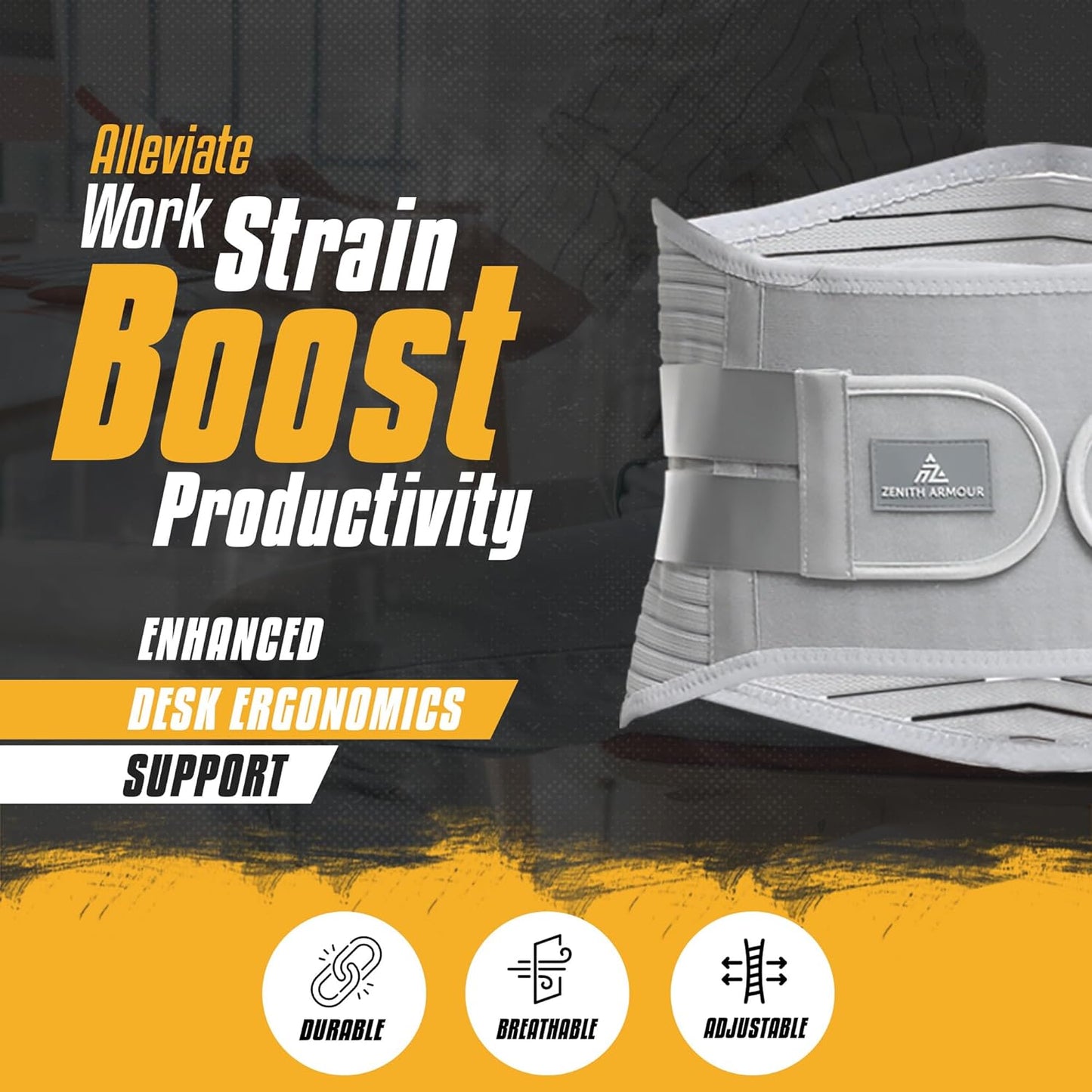 Lumbar Support, Lower Back Brace Support for Lower Back Pain Relief, Scoliosis, Herniated Disc, Sciatica - Adjustable, Removable Metal Plate, Machine Washable - Men and Women (Medium)