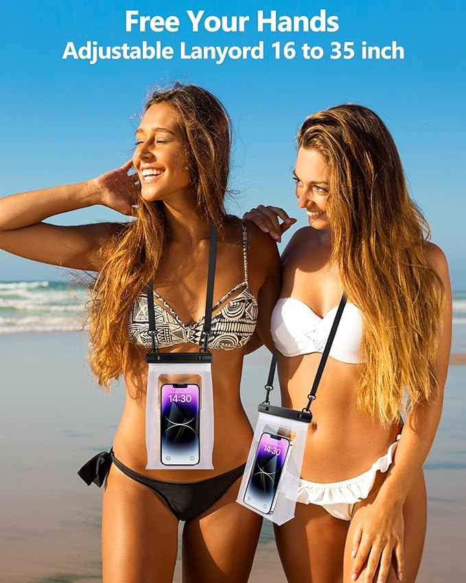 IPX8 Waterproof Phone Pouch Floating, [Expandable Space] Waterproof Bag, Cell Phone Dry Bag with Adjustable Lanyard for iPhone Samsung Google Up to 7.0" White