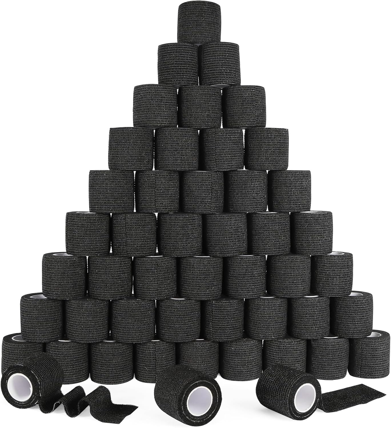 48 Pack Self Adhesive Bandage Wrap, 2” x 5 Yards Cohesive Medical Tape Elastic Grip Tape Black Sports Tape Athletic for Ankle, Wrist Sprains, Pet First Aid (Black)