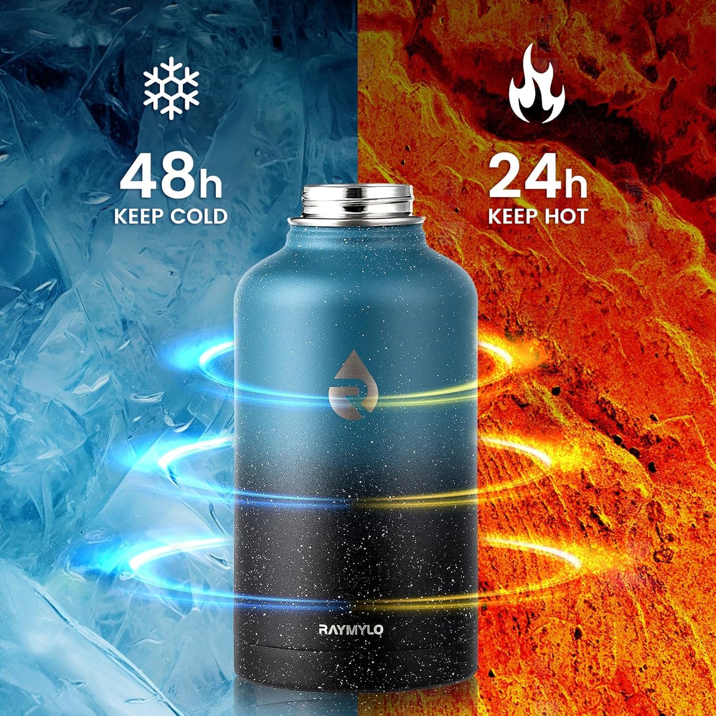 64oz Insulated Water Bottle, Triple Wall Vacuum Stainless Steel Water Bottles - Keeps Cold 48H, Reusable Half Gallon Jug for Gym, Sports, Camping, Hiking,Travel, Midnight Blue Speckle