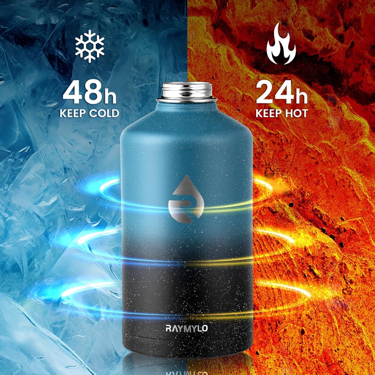 128oz Insulated Water Bottle, Triple Wall Vacuum Stainless Steel Water Bottles - Keeps Cold 48H, Reusable One Gallon Jug for Gym, Sports, Camping, Hiking,Travel, Midnight Blue Speckle