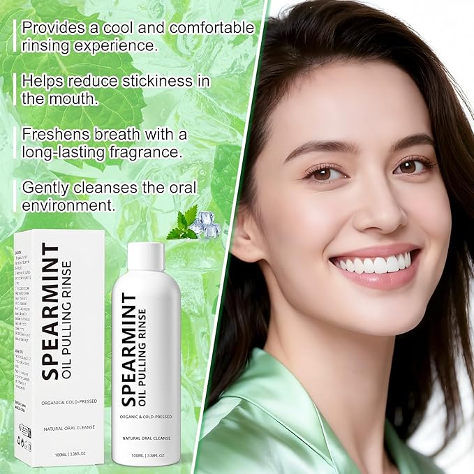 Spearmint Oil Pulling Rinse,Cold-Pressed Coconut Oil for Helps Maintain Gum Freshens Breath,Pure Mouthwash Mint Freshness,100ml