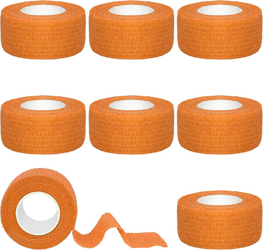 8 Rolls 1” Cohesive Bandage Self Adherent Bandage Wrap Breathable Vet Tape Elastic Adhesive Bandage for Sports, Wrist, Ankle, Tattoo Wraps(Orange)