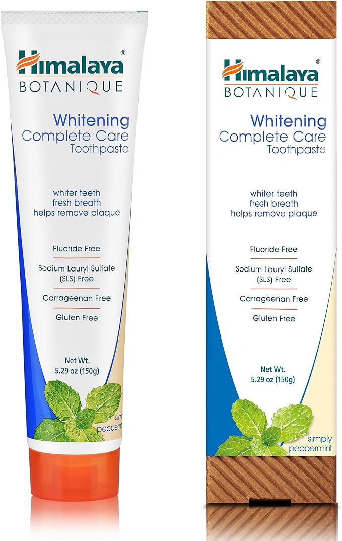 Himalaya Botanique Complete Care Whitening Toothpaste, Simply Peppermint, Fluoride Free for a Clean Mouth, Whiter Teeth and Fresh Breath, 5.29 oz, 2 Pack