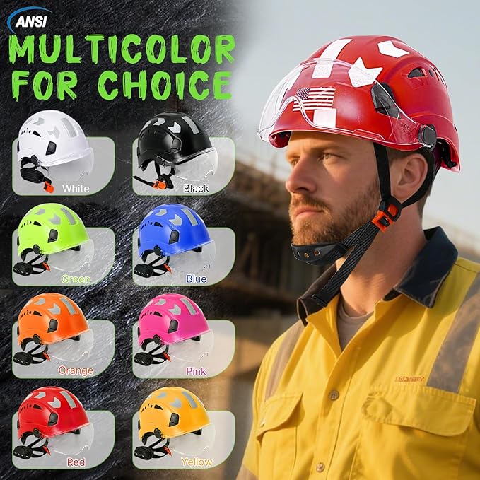 AOLAMEGS Construction Safety Hard Hat - ANSI Z89.1 Type Ι OSHA Approved Safety Helmets with Chin Straps Lightweight Reflective Vented ABS Hard Hats For Men Women Industrial Workwear 6-point Suspension