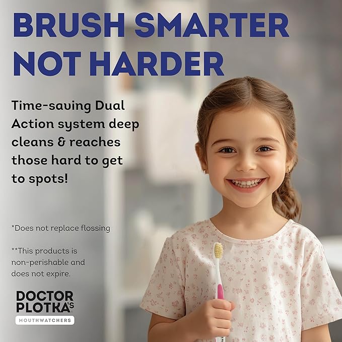 MOUTHWATCHERS Soft Childrens Flossing Manual Toothbrush, Set of 2, Yellow and Blue, Toothbrushes for Kids & Teens, Ultra Clean, by Dr. Plotka's