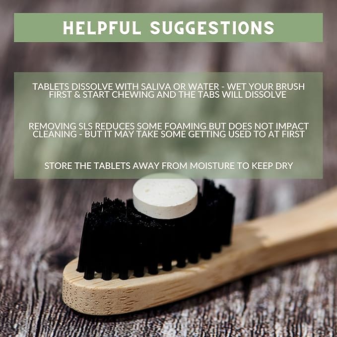 US-Made Toothpaste Tablets, New Improved SLS-Free Formula, 60 Count, Glass Jar, Natural Mint Flavor, Fluoride Free with Hydroxyapatite, Whitening