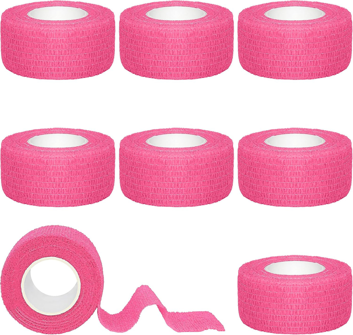 8 Rolls 1” Cohesive Bandage Self Adherent Bandage Wrap Breathable Vet Tape Elastic Adhesive Bandage for Sports, Wrist, Ankle, Tattoo Wraps(Pink)