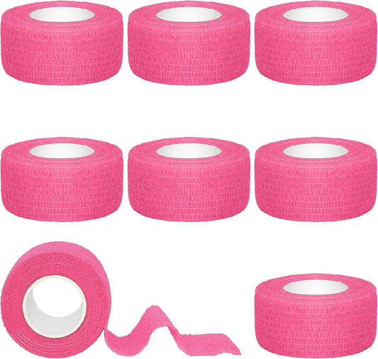 8 Rolls 1” Cohesive Bandage Self Adherent Bandage Wrap Breathable Vet Tape Elastic Adhesive Bandage for Sports, Wrist, Ankle, Tattoo Wraps(Pink)