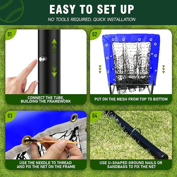 9 Hole Pitching Net, Heavy-Duty Baseball Net with Strike Zone for Pitching and Hitting, Height Adjustable Training Equipment with 9 Pocket Pitching Target for Baseball & Softball Practice