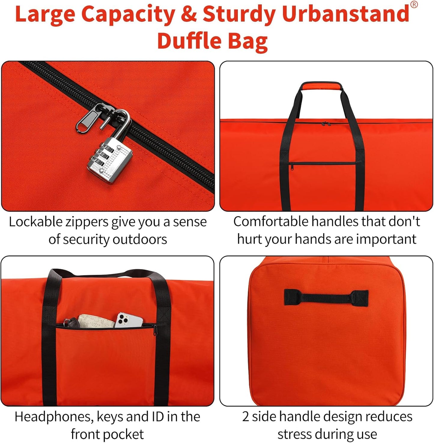 52 Inch Large Duffle Bag for Travel Camping Sport Equipment Storage Bag with 2-way Lockable Zippers Orange
