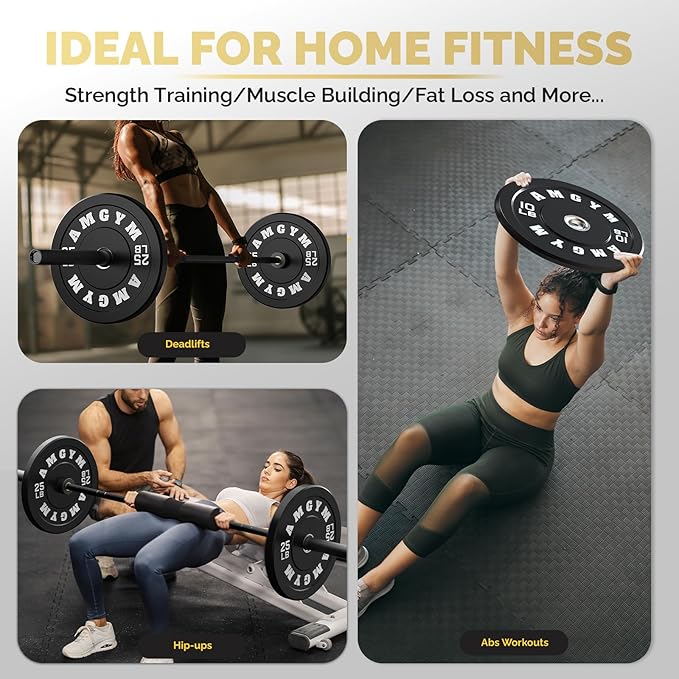 2 Inch Bumper Plates，10-500lbs，Barbell Rubber Olympic Weight Plates Set for Home Gym, Strength Training & Weight Lifting, Multiple Options Colors