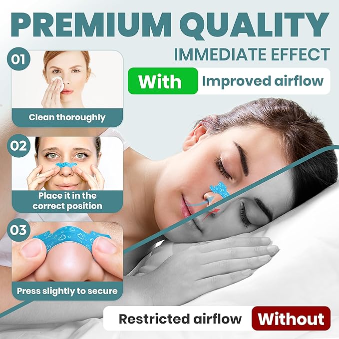 Premium Nasal Strips for Snoring - 60 Count Extra Strength to Support Breathing Enhance Sleep Experience and Promote Overall Well Being for Men & Women Tape