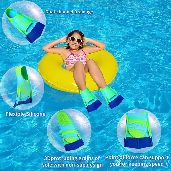Kids Swim Fins,Short Comfortable Flippers for Lap Swimming and Training for Child,Girls,Boys,Beginners