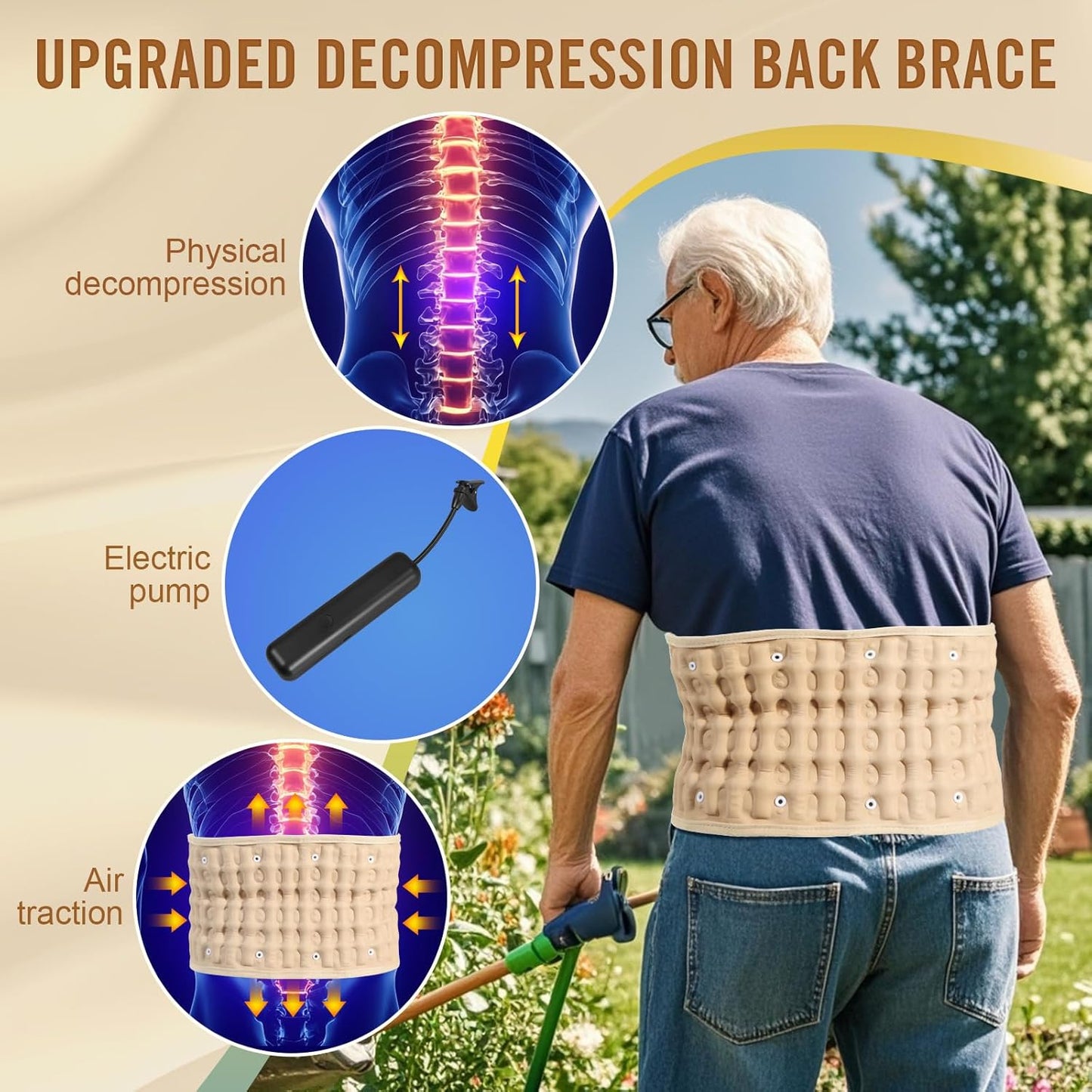 HONGJING Electric Pump Decompression Belt for Lower Back Pain Relief, Inflatable Back Reliever Lumbar Support Brace, One Size Fits 29-49 Waist
