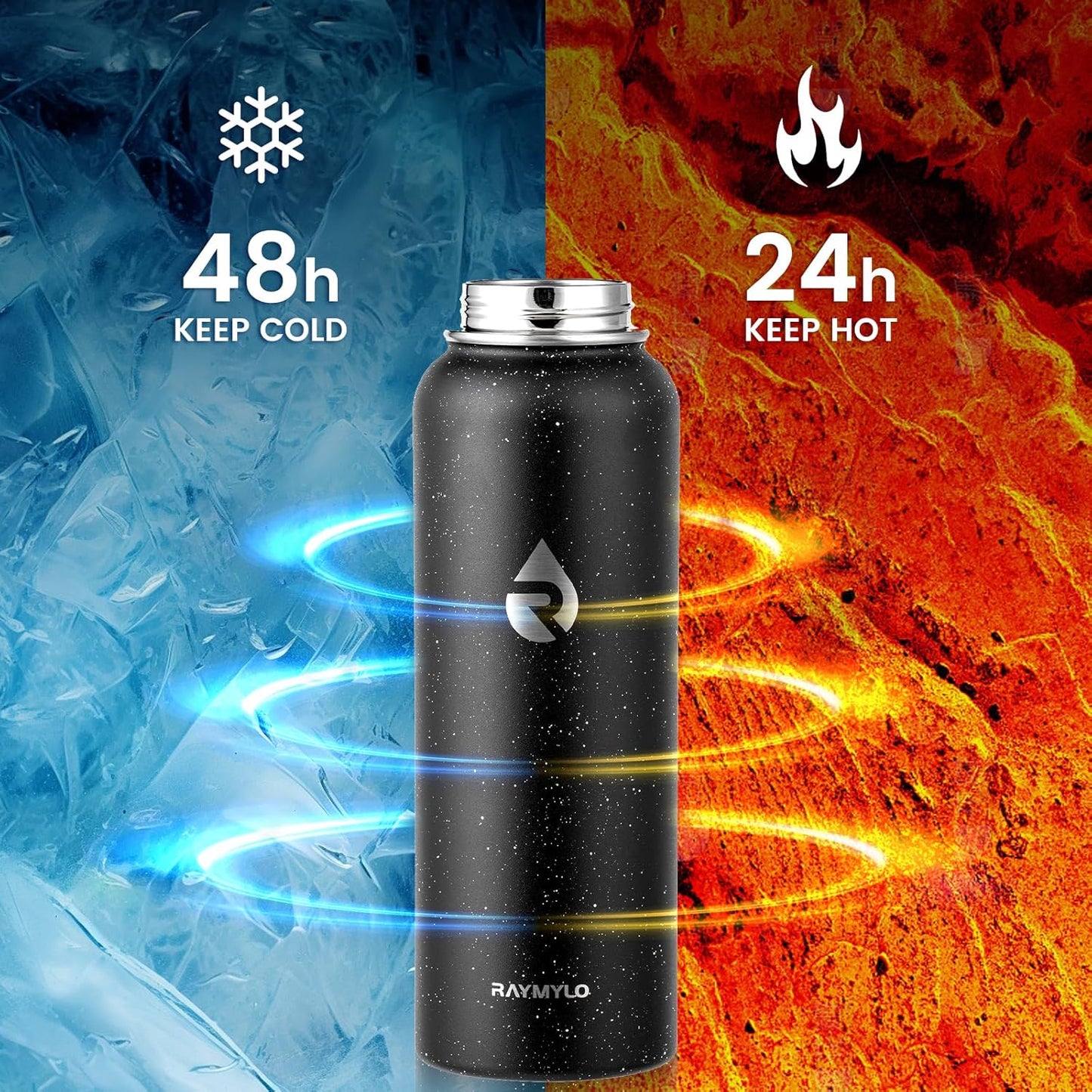 40oz Insulated Water Bottle, Triple Wall Vacuum Stainless Steel Water Bottles - Keeps Cold 48H, Reusable Metal water flask Jug for Gym, Sports, Camping, Hiking,Travel, Black Speckled