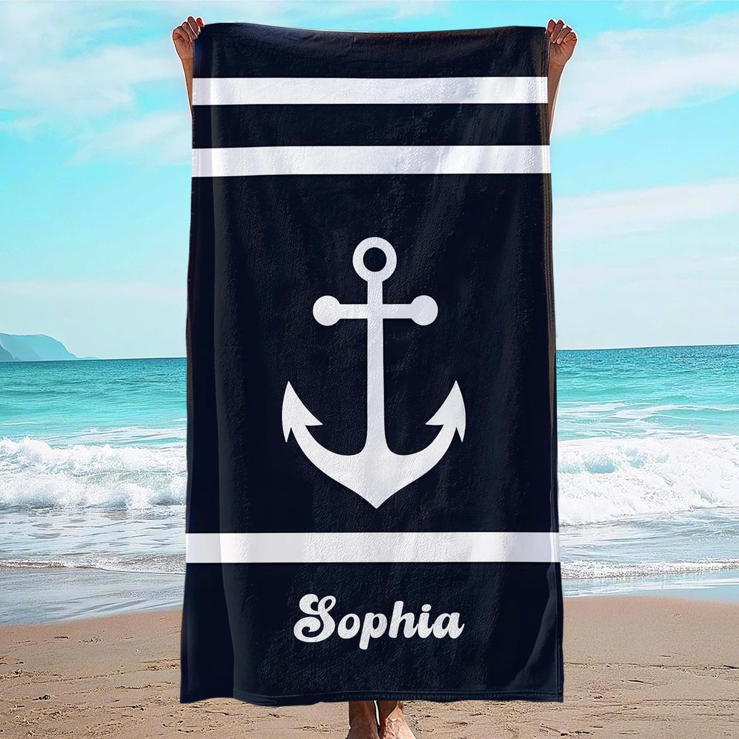JML Personalized Beach Towel with Name, Custom Anchor Beach Towel, Customized Microfiber Pool Towel, Quick Dry & Absorbent Swim Towel for Adult,Anniversary, Birthday, Summer Holiday,Vacation