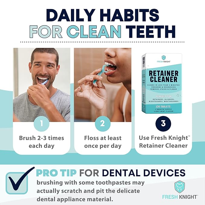 Retainer Cleaner Tablets 120 - Invisalign Cleaner - Denture Cleaner. Efferdent Retainer Cleaner Tablets, Night Guard, Mouth Guards, Aligners & Dental Appliance Cleaner - 4 Month Supply.