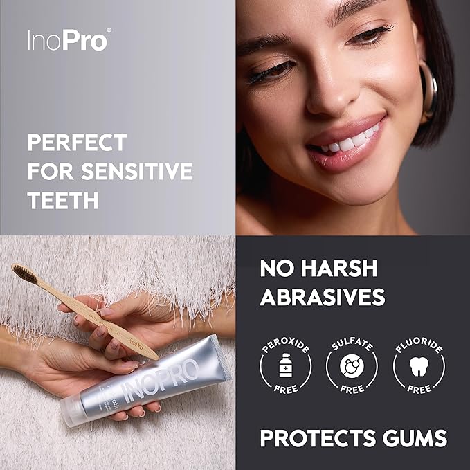 InoPro Natural Whitening Hydroxyapatite Toothpaste with Probiotic for Sensitive Teeth, Fluoride Free Enamel Repair Remineralizing Toothpaste, SLS Free, Baking Soda, Coconut Oil, 5oz