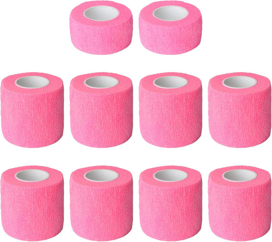 10 Pack Self Adherent Bandage Wrap Elastic Cohesive Bandage Self Adhesive Tape Vet Wrap Tape 2 Size (8Pack 2'' and 2Pack 1''), Pink
