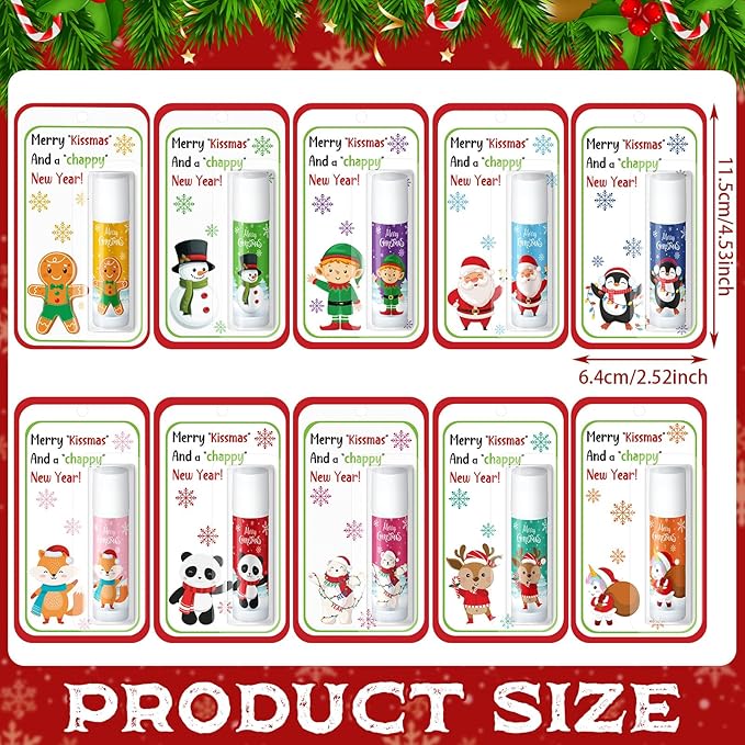 10 Pack Christmas Lip Balms Bulk Christmas Party Gifts Favors Stocking Stuffers Holiday Lip Balms Employee Staff Team Appreciation Gifts Thank You for Teacher Coworkers (Cute)