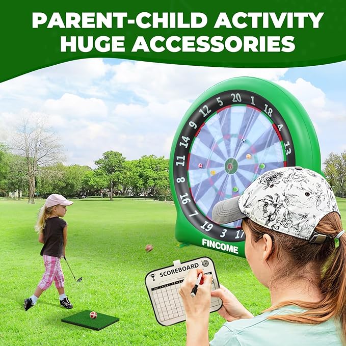 Inflatable 6ft Giant Dartboard, Golf Darts Kick Darts, Soccer & Throw Darts Game with Pump, 2 Kickball, 4 Throw Balls, 20 Golf Balls, Chipping Mat, Giant Dart Board Target Yard Games
