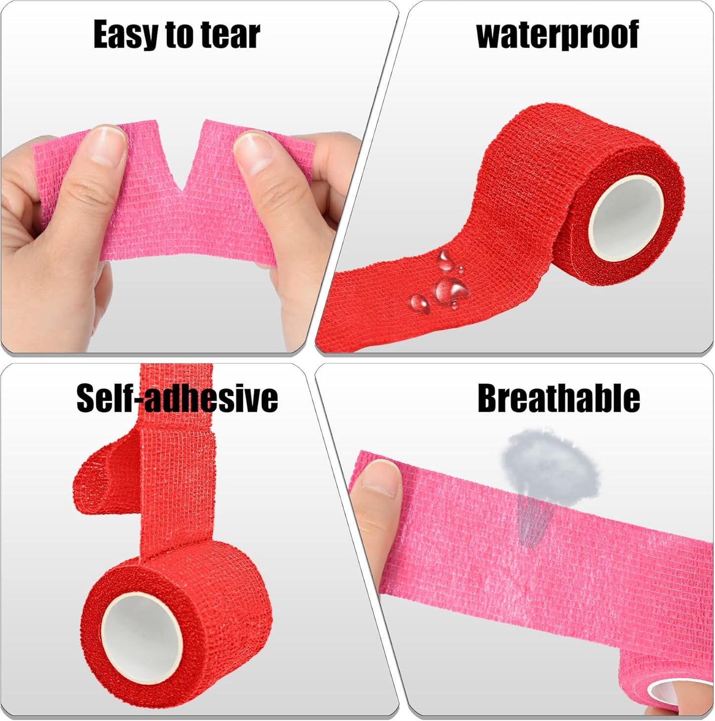 6 Pack 2 Inches Self Adhesive Bandage Wrap Breathable Cohesive Bandage Elastic Tape for Pets, Athletic, Sports, Wrist, Knee, Ankle(5 Yards Per Roll, Red)