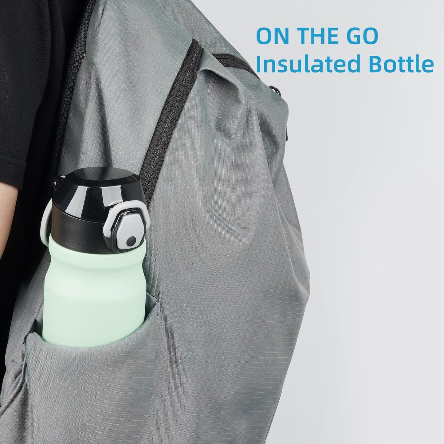 Insulated Water Bottle with Straw and Carry Loop,18 oz Stainless Steel Double Wall Vaccum Metal Water Flask with Leak-proof Lid, Avocado Green