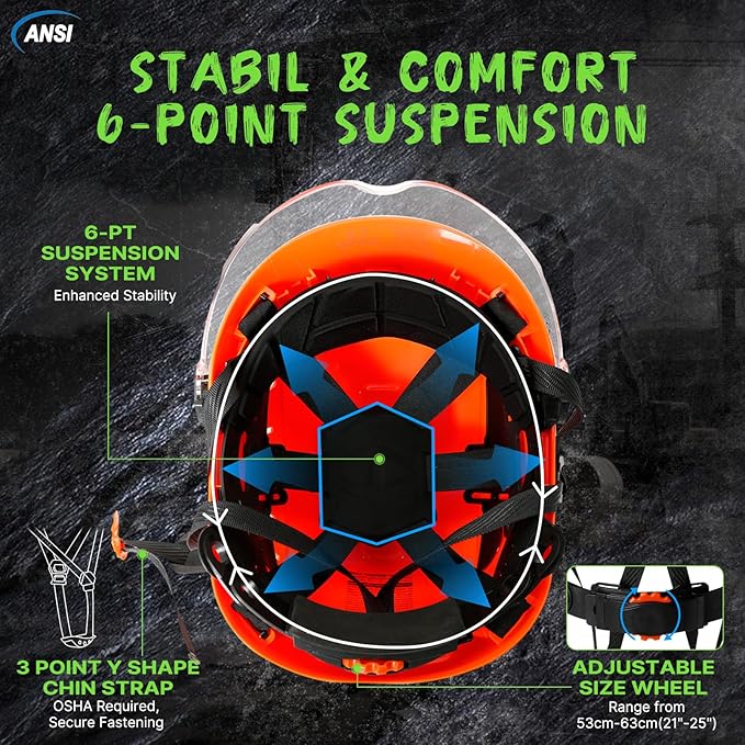 AOLAMEGS Construction Safety Hard Hat - ANSI Z89.1 Type Ι OSHA Approved Safety Helmets with Chin Straps Lightweight Reflective Vented ABS Hard Hats For Men Women Industrial Workwear 6-point Suspension