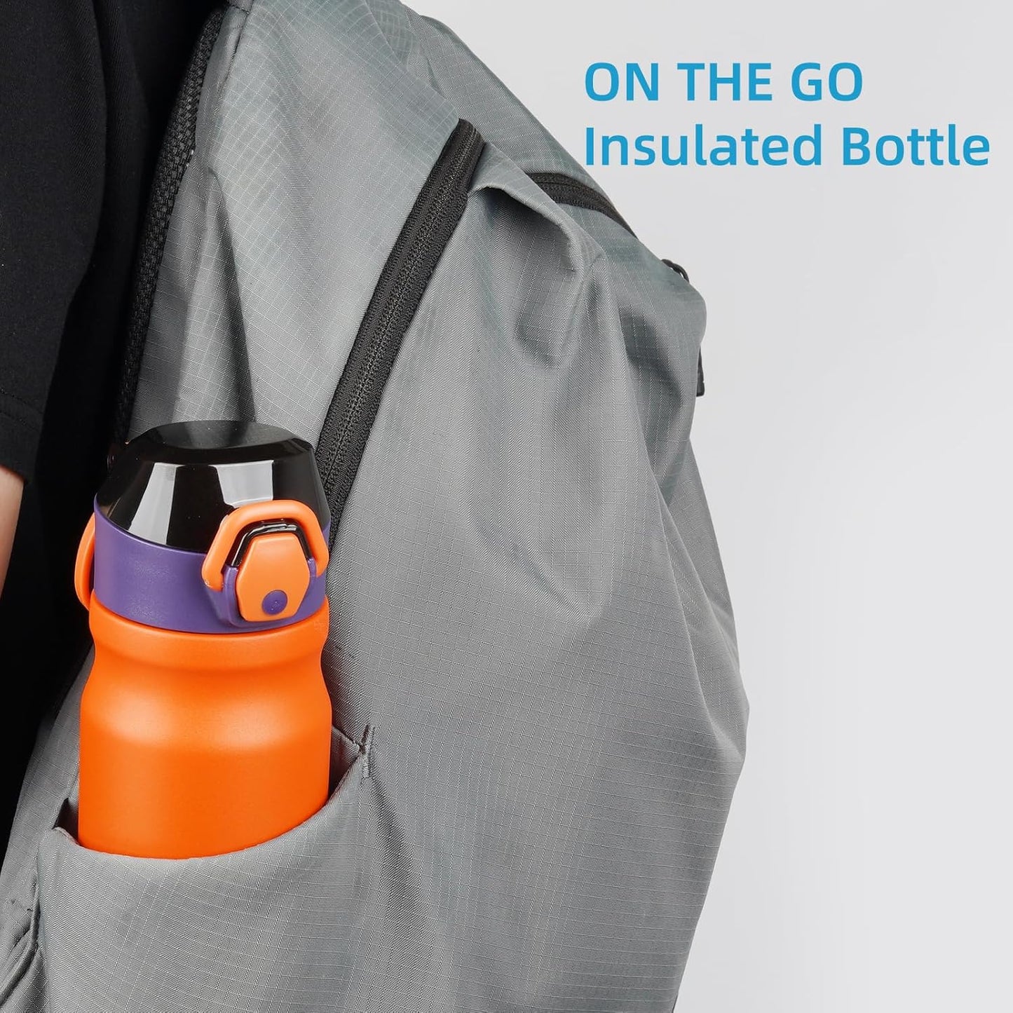 Insulated Water Bottle with Straw and Carry Loop,18 oz Stainless Steel Double Wall Vaccum Metal Water Flask with Leak-proof Lid,Orange