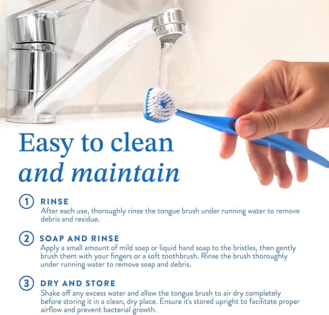 Soft Bristle Tongue Brush for Adults (1 Pack), Reduce Bad Breath & Improve Oral Hygiene, Tongue Scraper Brush Ergonomic Handle & Protective Cap, Tongue Cleaner for Adults, Tongue Scraper for Adults