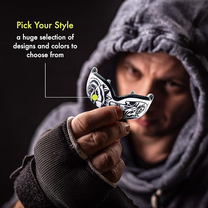 DAMAGE CONTROL High-Impact Mouth Guard – Sports Mouthguard for Boxing, Football, Hockey, Lacrosse & Basketball, Protects Teeth & Jaw, Protective Mouthpiece for Adults & Youth (Women, Blackarts 2.0)