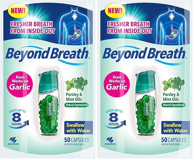 – Breath Freshening Capsules For Fresher Breath From The Inside Out –Works On Garlic And Odors From Other Food - Lasts Up To 8 Hours - 50 Capsules (Pack of 2)