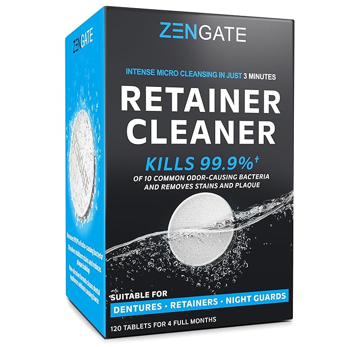 Retainer Cleaner Tablets - Quick 3-Minute Clean for Dentures, Mouth Guards, Aligners, and Night Guards - 120 Dental Cleansing Tablets - FSA HSA Approved Dental Appliance Cleanser
