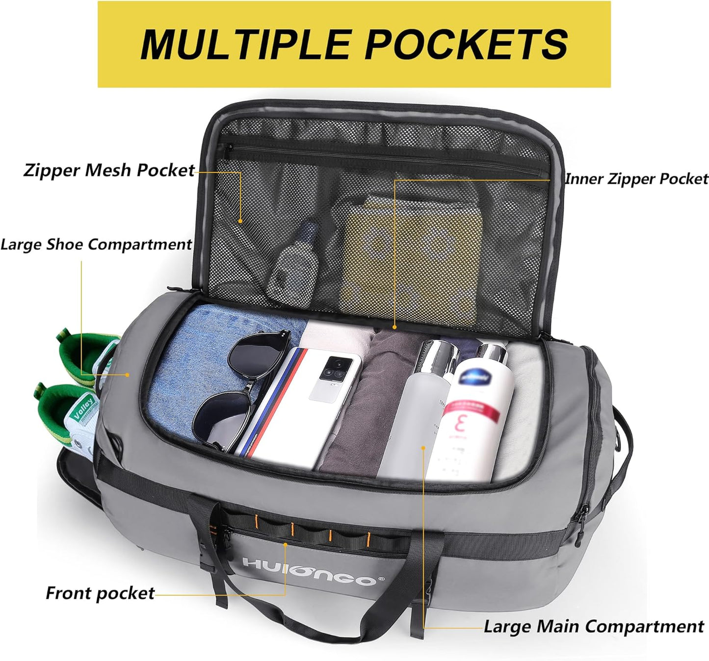 40L/60L/90L Large Waterproof Duffle Bag Backpack for Men, Mens Duffel Backpack Bags for Traveling, Heavy Duty (Grey, 40L)