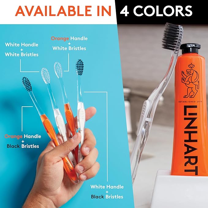LINHART Extra Soft Toothbrush – Teeth Whitening Toothbrush with Multi Length Bristles, White with Black Bristles, 1 Pack