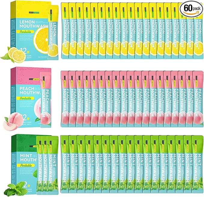 Travel Size Mouthwash,Mini Mouthwash Travel Size Bulk Portable Mouth Wash Set,Individual Small Travel Mouth Wash Packets for Fresh Breath(Pack of 60)
