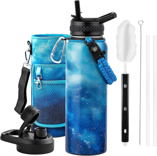 40oz Insulated Water Bottle, Triple Wall Vacuum Stainless Steel Water Bottles - Keeps Cold 48H, Reusable Metal water flask Jug for Gym, Sports, Camping, Hiking,Travel, Starlight Blue