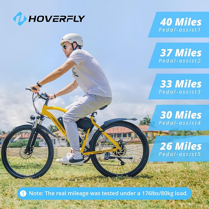 HOVERFLY OUREA 26" Electric Bike for Adults, 750W Peak Motor Mountain Ebike, 20MPH Up to 40 Miles, UL2849 Certified, 7-Speed, Removable Battery, Shock Absorber, Fat Tire Commuter E-Bike