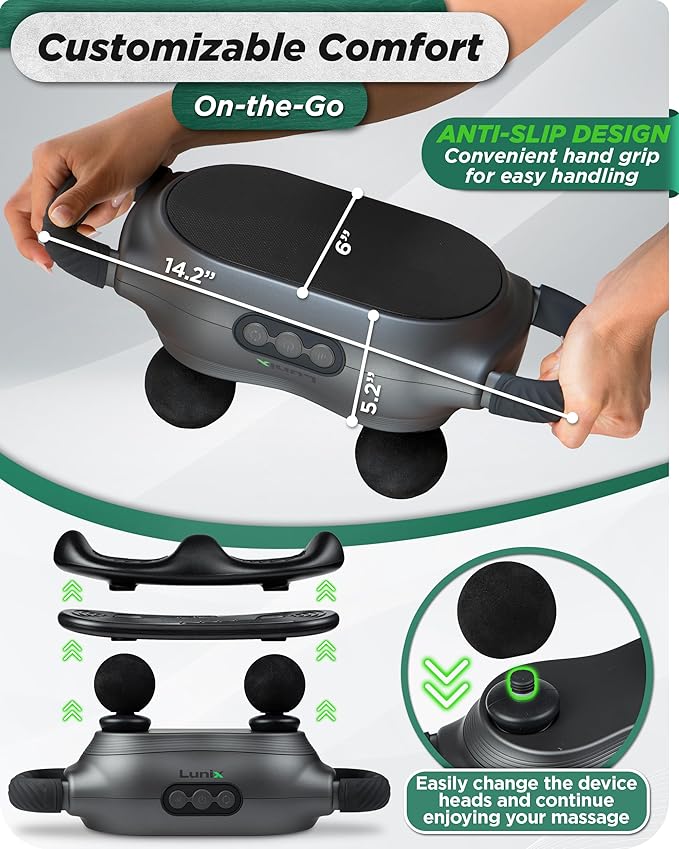 Lunix LX26 2-Head Professional Deep Tissue Massage Gun, Chiropractic Massager, Body Sport Vibrating Back Massager Machine for Pain Relief