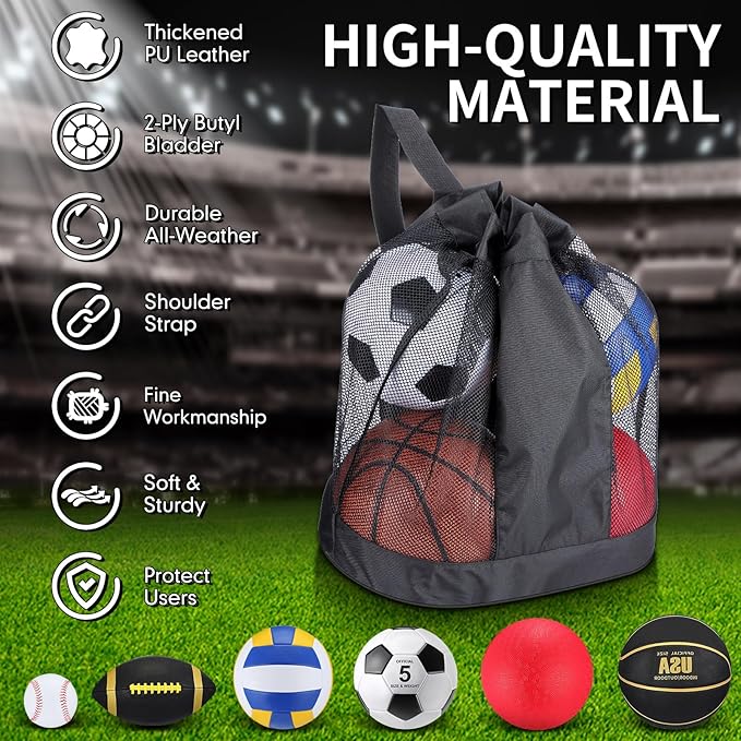 Leyndo 18 Pcs Sport Balls Bulk Set Basketball Football Volleyball Soccer Playground Baseball with Sport Equipment Bag Pump for Youth Adults Outdoor Indoor Practice Gift Back to School