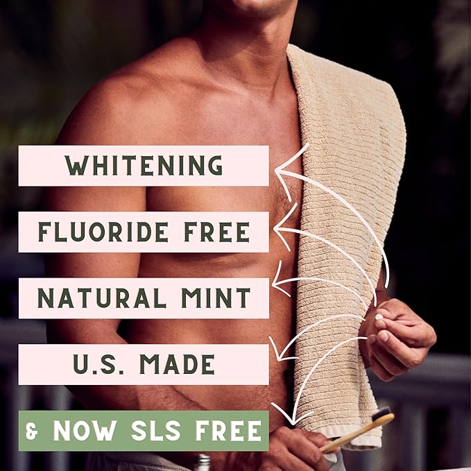 US-Made Toothpaste Tablets, New Improved SLS-Free Formula, 60 Count, Glass Jar, Natural Mint Flavor, Fluoride Free with Hydroxyapatite, Whitening